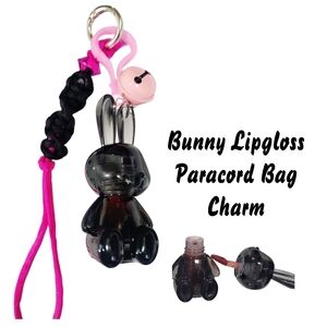 BLACK AND HOT PINK BUNNY LIP GLOSS PARACORD BAG CHARM